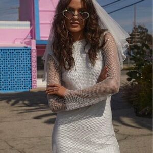 12th Tribe White Long Sleeve Mesh Dress
